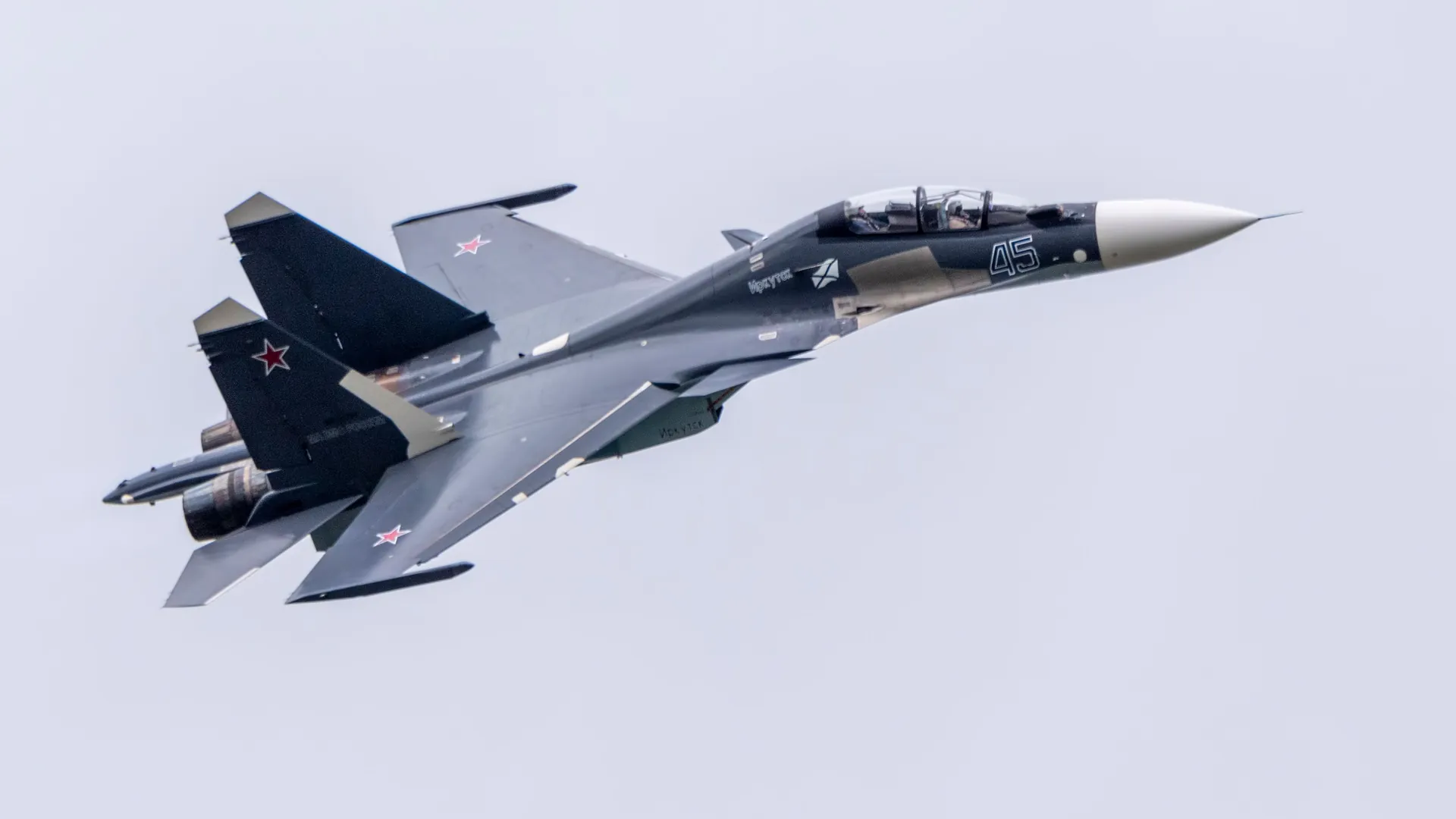 Moscow Russia Zhukovsky Airfield July 25, 2021: aerobatic Su-30 performing demonstration flight of the international aerospace salon MAKS-2021