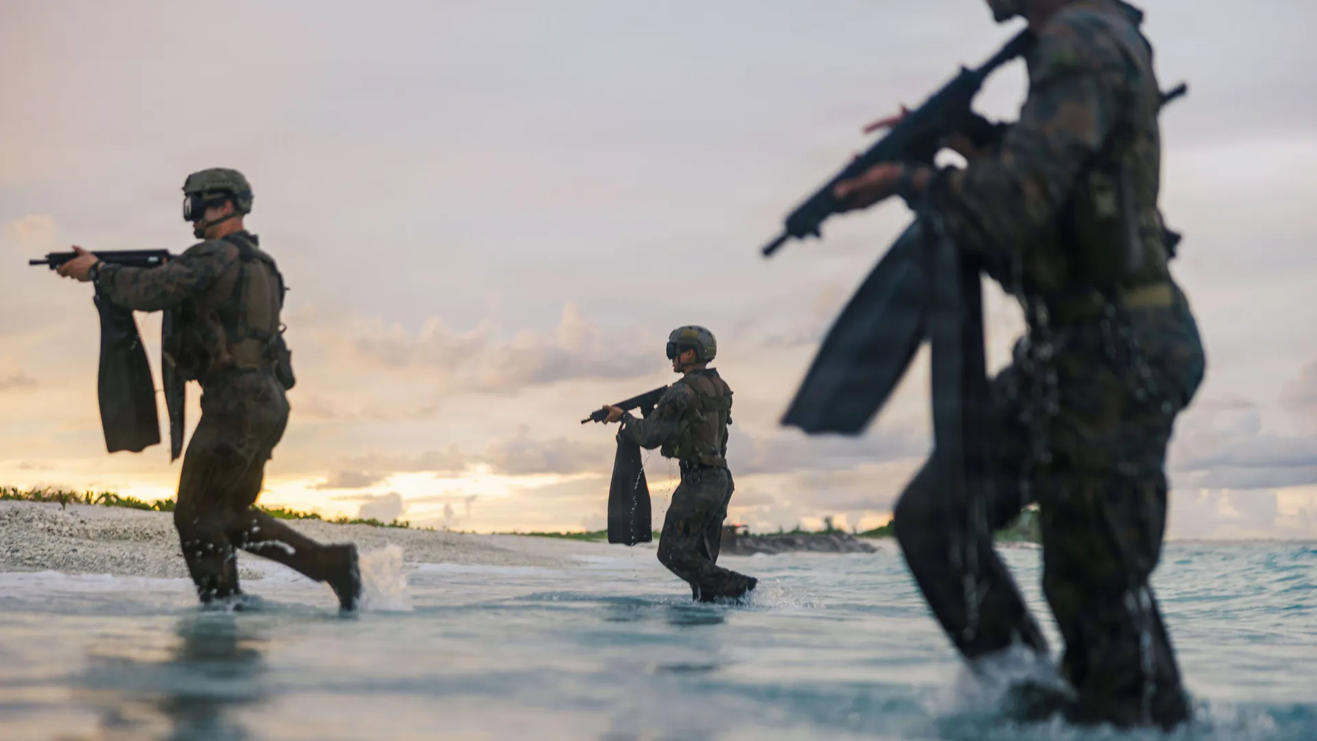 A unit of US Marines during an exercise on Diego Garcia. A unit of US Marines during an exercise on Diego Garcia.